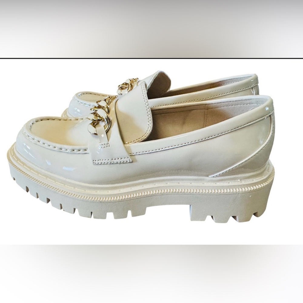 ALDO Off White/Cream Patent Platform Loafers Chain Chunky Lug Sole Size 7 - Picture 4 of 8